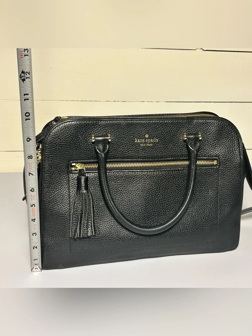 Kate Spade Chester Street Black Pebbled Leather Satchel with Tassel Zip